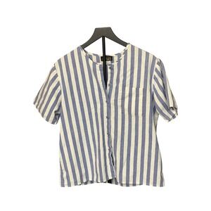 Thompson St Vintage Womens Blue White Striped Cotton Button Down Made in USA